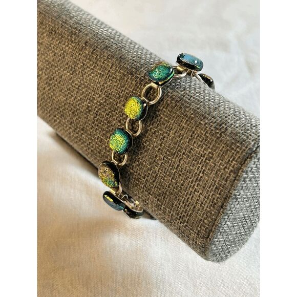 Sterling Sliver Multi-Color Gem Chain Bracelet, Unique, Colorful. 7.5 Inches - Picture 1 of 6